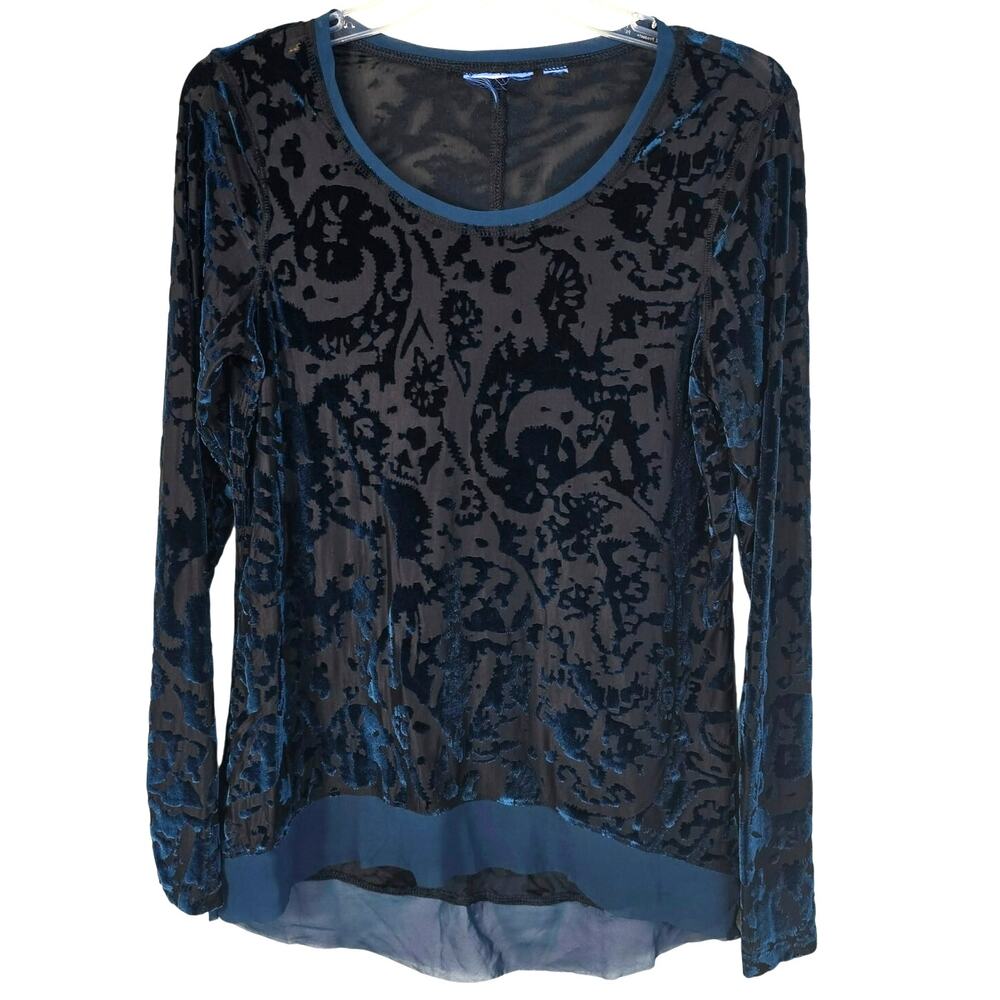 Vera Wang Velvet Burnout Top Women's S Teal Paisley Dark Romantic Fairy Grunge